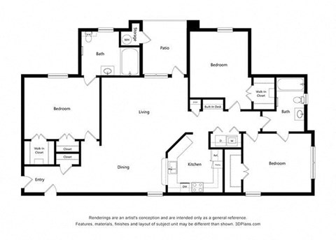 3 Bedroom Floor Plan 3 Bedroom Floor Plan at Capitol Crossing, Austin